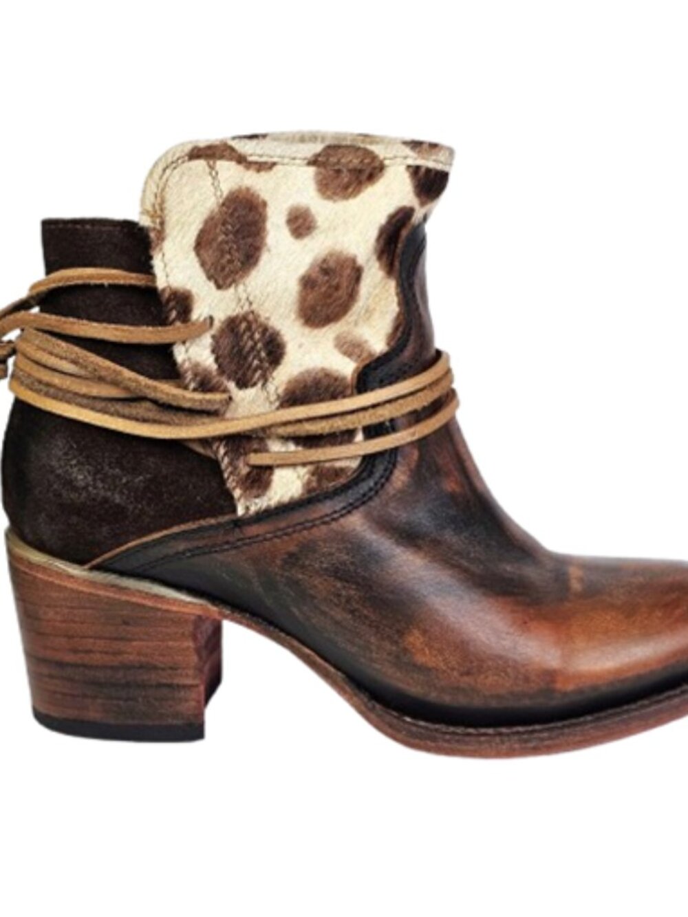 Freebird By Steven Casey US 8.5 Leather Haircalf Tassle Brown Ankle Boots - Picture 5 of 10